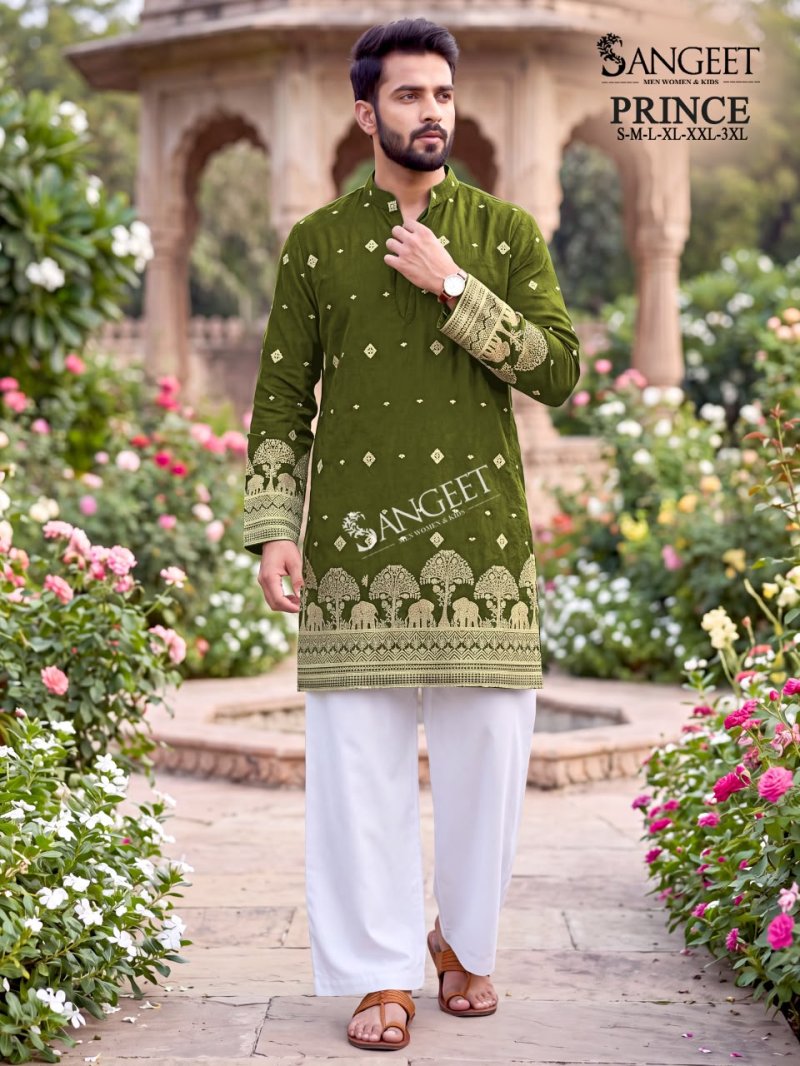 Sangeet Prince Rayon Crush Embroidery Short Mens Kurta